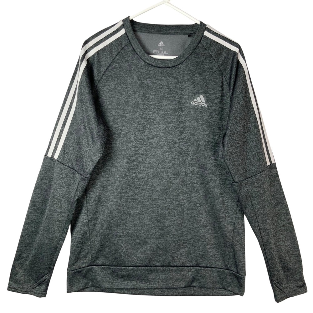 Adidas Running Climawarm Gray Heather Sweater M Crewneck Long Sleeve 3-Stripes
